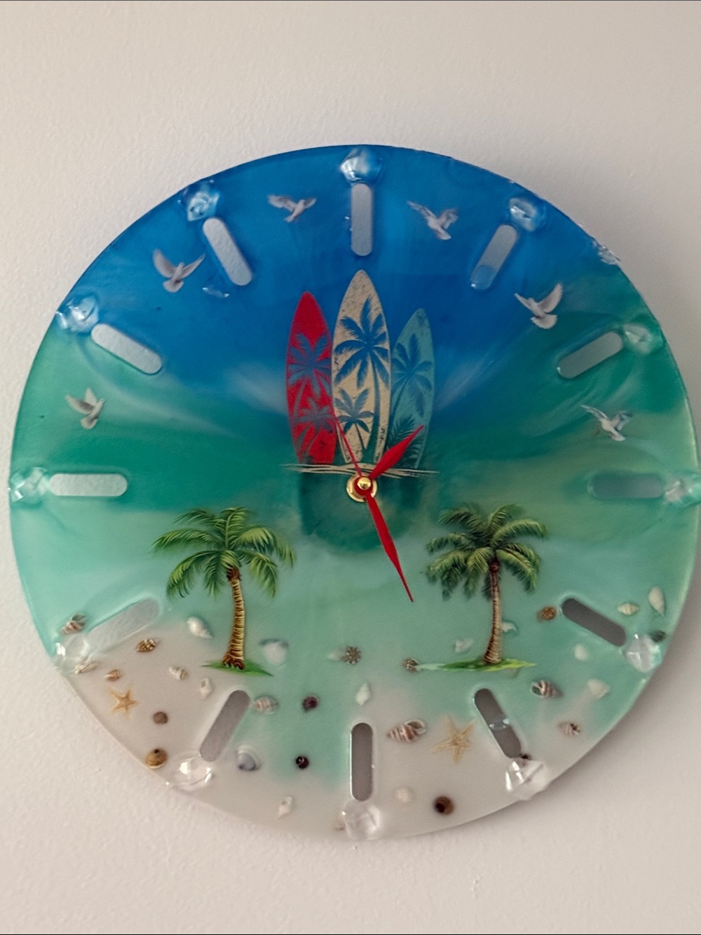Coastal Surfboard Palm Tree Wall Clock - Blue & Green
